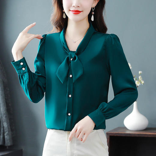 重磅仿真丝衬衫长袖新款时尚法式复古港味气质仿桑蚕丝上衣女YH-118036 商品图3