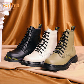 【新品特惠】Safiya/索菲娅皮鞋2022年冬季新款复古英伦风真皮厚底系带休闲超轻系列马丁靴 SF24116077