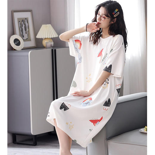 【买一送一，甜美卡通少女睡衣】冰丝睡裙女夏季女士宽松短袖睡衣学生家居服 商品图9