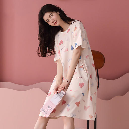 【买一送一，甜美卡通少女睡衣】冰丝睡裙女夏季女士宽松短袖睡衣学生家居服 商品图8