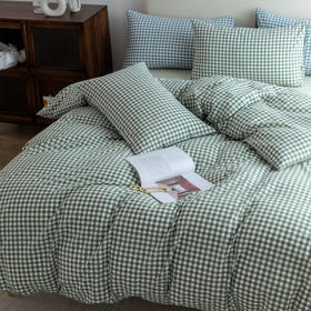 新疆长绒棉【恩宜贝】水洗棉四件套 方格系列 睡在云端的舒服