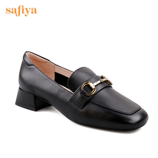 Safiya/索菲娅真皮乐福鞋女四季可穿复古马鞍扣舒适通勤浅口单鞋 SF23112079 商品图10