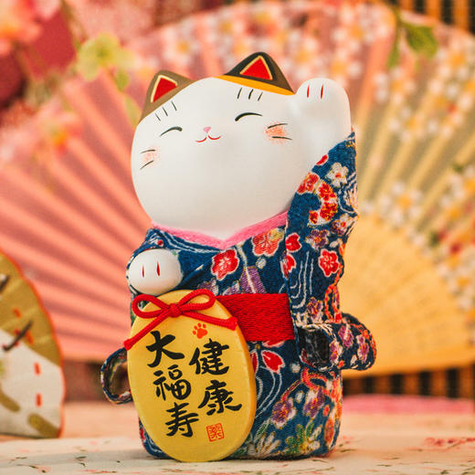 日本药师窑招财猫大号和服金币招财猫（健康大福寿） 商品图5
