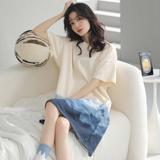 【买一送一，甜美卡通少女睡衣】冰丝睡裙女夏季女士宽松短袖睡衣学生家居服 商品图4