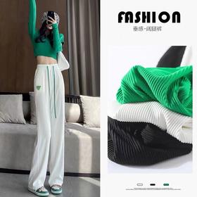 2022秋季新款抽绳直筒裤女松紧腰撞色阔腿裤宽松显瘦休闲长裤女士