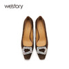 westory方头浅口通勤高跟鞋2022年秋季新款方扣钻饰单鞋职业72561 商品缩略图3