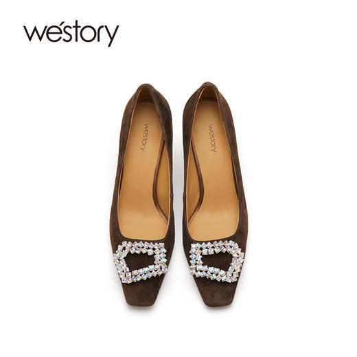 westory方头浅口通勤高跟鞋2022年秋季新款方扣钻饰单鞋职业72561 商品图3