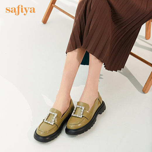 Safiya/索菲娅皮鞋2022年早秋网红新款英伦风水钻方扣厚底超轻系列乐福鞋 SF23112012 商品图3