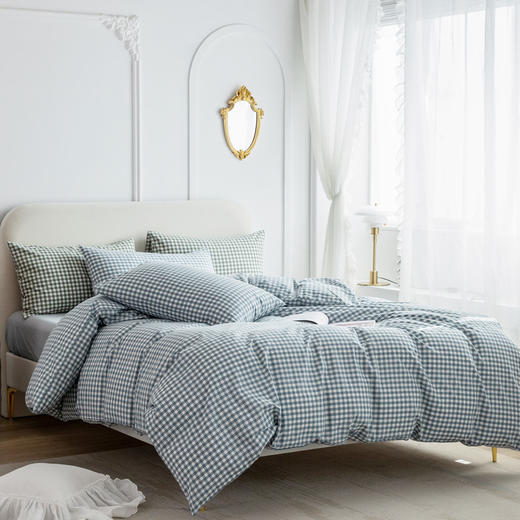 新疆长绒棉【恩宜贝】水洗棉四件套 方格系列 睡在云端的舒服 商品图5