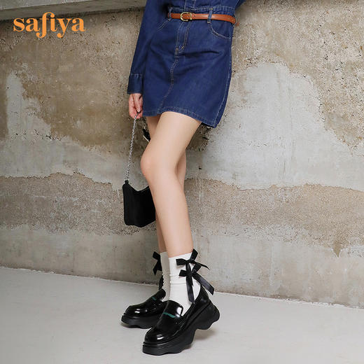 Safiya/索菲娅全羊皮小皮鞋2022早秋学院风厚底一脚蹬增高超轻系列乐福鞋  SF23112417 商品图4