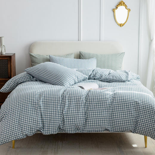 新疆长绒棉【恩宜贝】水洗棉四件套 方格系列 睡在云端的舒服 商品图3