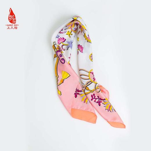 SAINTJOY/上久楷 真双面印花真丝方巾 锁藤 橘粉色 FJS20054 商品图3