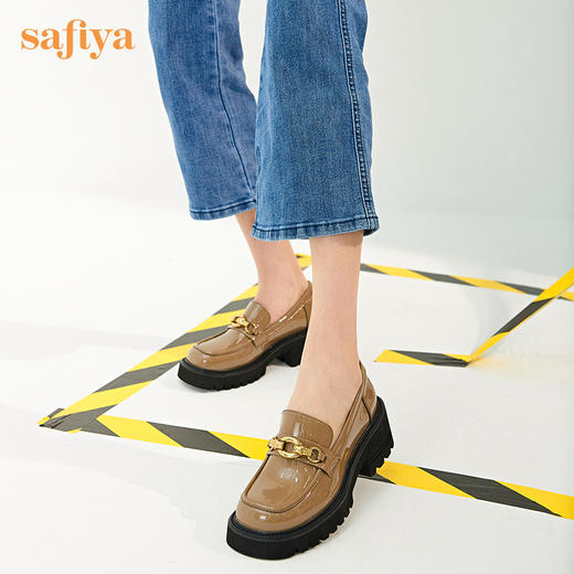 【新品特惠】Safiya/索菲娅jk鞋2022年早秋新款复古竹节扣漆皮厚底真皮超轻系列乐福鞋  SF23112016 商品图5