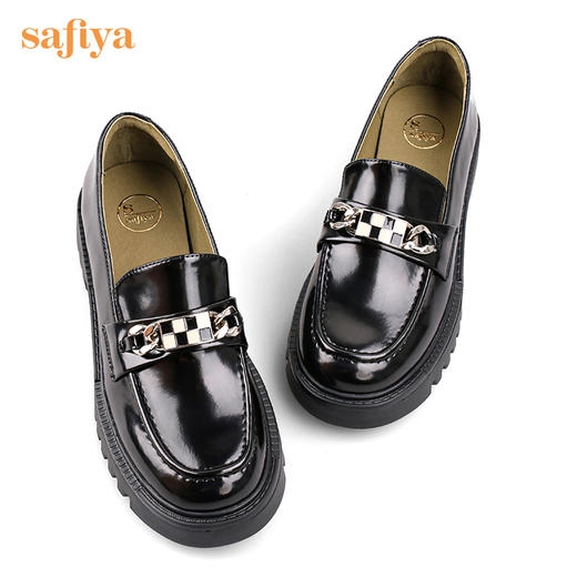 Safiya/索菲娅复古学院风软漆皮浅口单鞋松糕厚底超轻系列一脚蹬乐福鞋女 SF23112005 商品图9