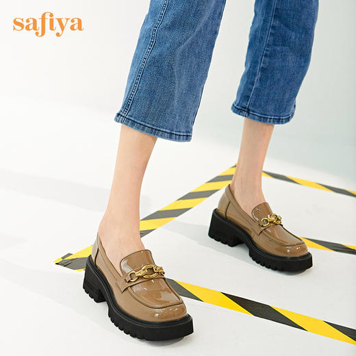 【新品特惠】Safiya/索菲娅jk鞋2022年早秋新款复古竹节扣漆皮厚底真皮超轻系列乐福鞋  SF23112016 商品图3