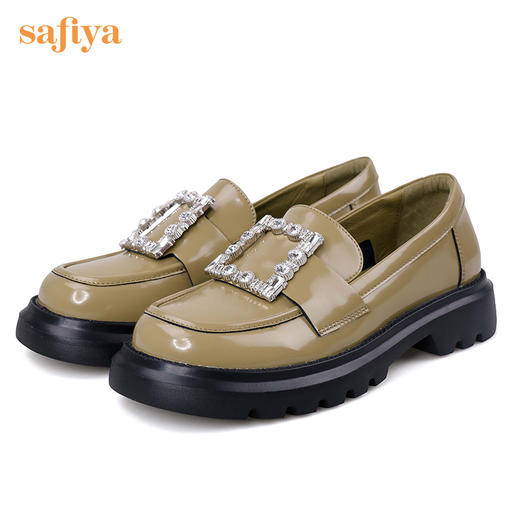 Safiya/索菲娅皮鞋2022年早秋网红新款英伦风水钻方扣厚底超轻系列乐福鞋 SF23112012 商品图9