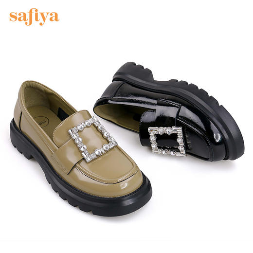Safiya/索菲娅皮鞋2022年早秋网红新款英伦风水钻方扣厚底超轻系列乐福鞋 SF23112012 商品图10