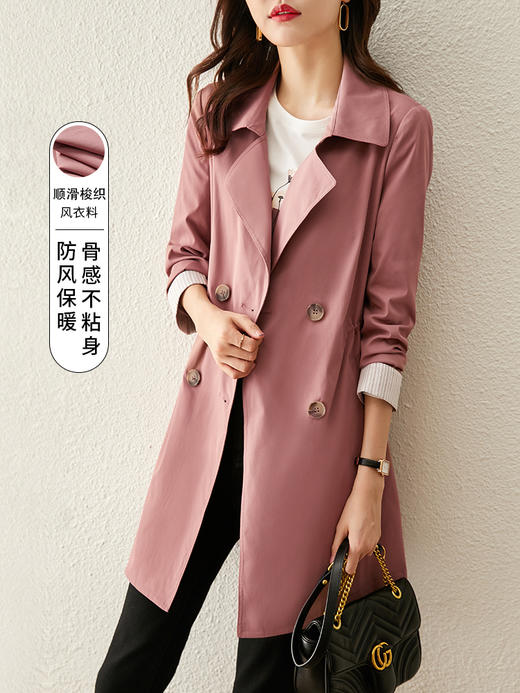 【专属特价】熙世界质感时尚风衣外套女秋装新款气质小个子中长款流行大衣 商品图2