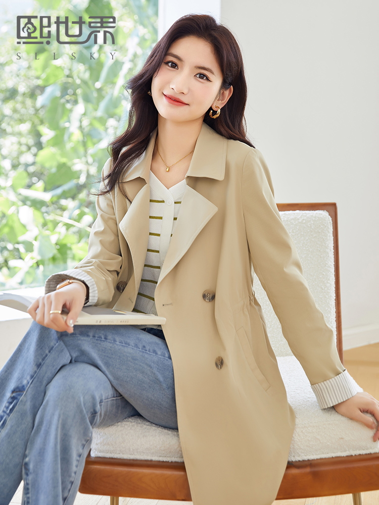 【专属特价】熙世界质感时尚风衣外套女秋装新款气质小个子中长款流行大衣