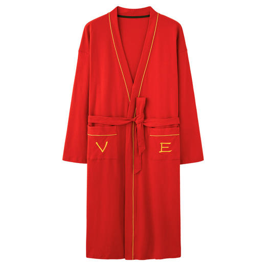 【柔软型】大红色婚庆睡袍纯棉拉架棉中长款晨袍浴袍男女士家居服 商品图4