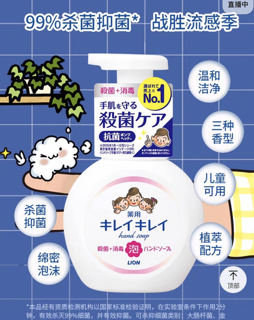 日本狮王LION-儿童宝宝泡沫洗手液抑菌消毒杀菌-金卡会员6折-味道随机发货 商品图3