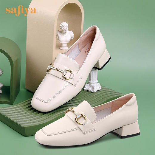 Safiya/索菲娅真皮乐福鞋女四季可穿复古马鞍扣舒适通勤浅口单鞋 SF23112079 商品图3