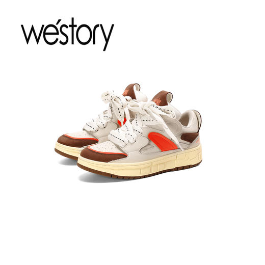westory22年秋季新款拼色系带松糕鞋平底低帮百搭休闲鞋72741 商品图3