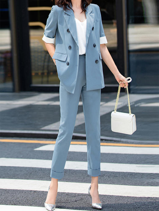 西服短裤套装女小个子职业装宽松休闲西装外套洋气网红炸街两件套 商品图1