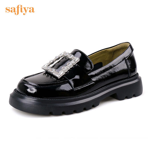 Safiya/索菲娅皮鞋2022年早秋网红新款英伦风水钻方扣厚底超轻系列乐福鞋 SF23112012 商品图6