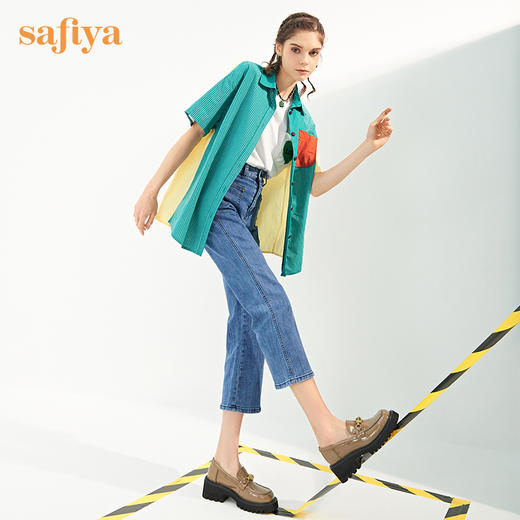【新品特惠】Safiya/索菲娅jk鞋2022年早秋新款复古竹节扣漆皮厚底真皮超轻系列乐福鞋  SF23112016 商品图4