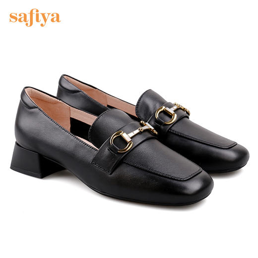 Safiya/索菲娅真皮乐福鞋女四季可穿复古马鞍扣舒适通勤浅口单鞋 SF23112079 商品图6