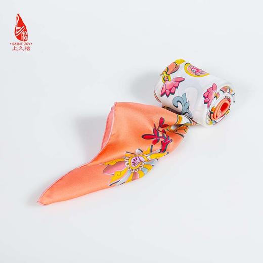 SAINTJOY/上久楷 真双面印花真丝方巾 锁藤 橘粉色 FJS20054 商品图4