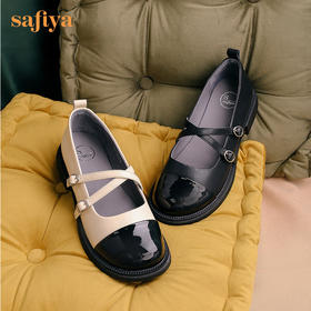 Safiya/索菲娅2022年秋季新品法式小香风复古交叉带玛丽珍小皮鞋SF23111086