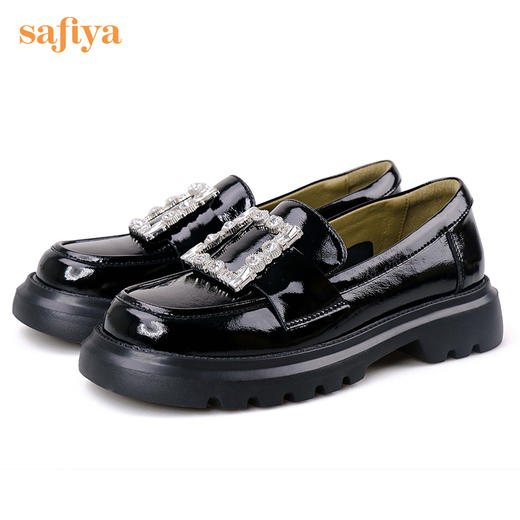 Safiya/索菲娅皮鞋2022年早秋网红新款英伦风水钻方扣厚底超轻系列乐福鞋 SF23112012 商品图8