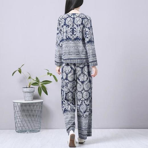 民族风棉麻套装女2022春季新款大码复古文艺印花显瘦两件套女装潮HY-套装 商品图4
