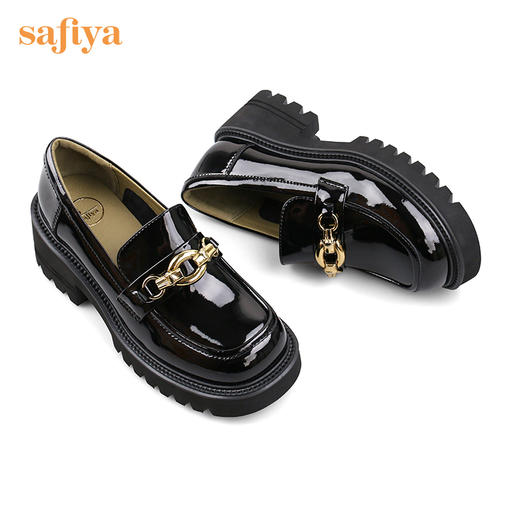【新品特惠】Safiya/索菲娅jk鞋2022年早秋新款复古竹节扣漆皮厚底真皮超轻系列乐福鞋  SF23112016 商品图11