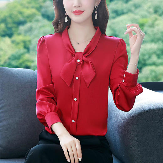重磅仿真丝衬衫长袖新款时尚法式复古港味气质仿桑蚕丝上衣女YH-118036 商品图0