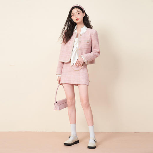 【拼】西遇粉色小香风套装女新款温柔气质名媛风短款上衣外套11721384X 商品图4