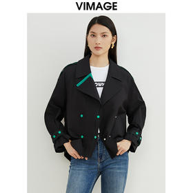 VIMAGE/纬漫纪秋款新款翻领宽松风衣外套VC2204008