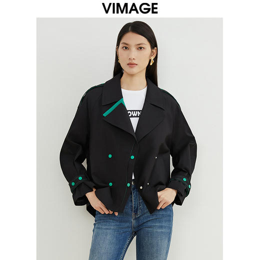 VIMAGE/纬漫纪秋款新款翻领宽松风衣外套VC2204008 商品图0
