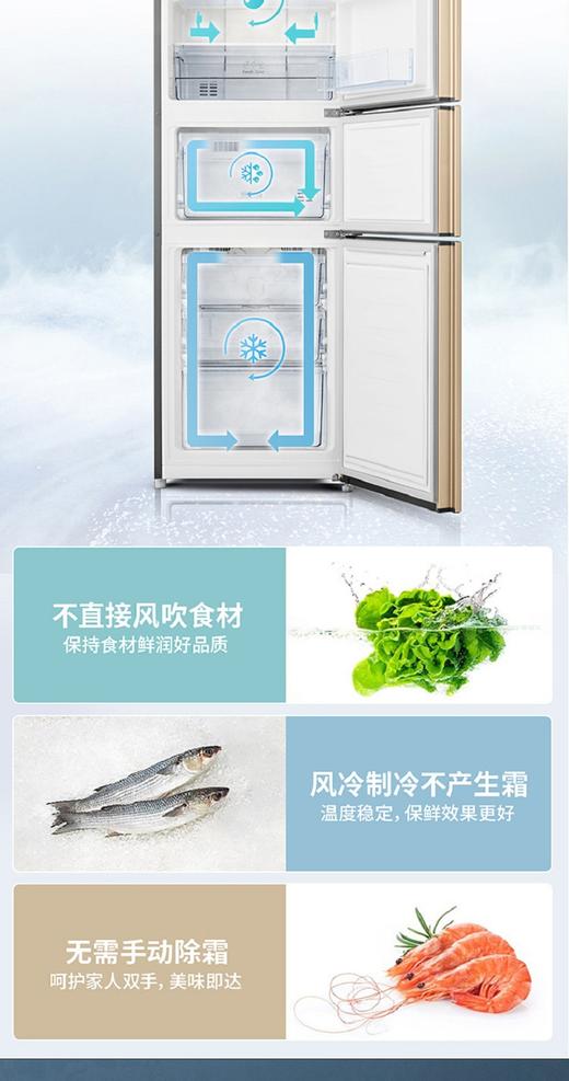 海信220升风冷无霜三开门式电冰箱BCD-220WYK1DQ 家用节能小型冷藏冷冻冰箱 商品图2