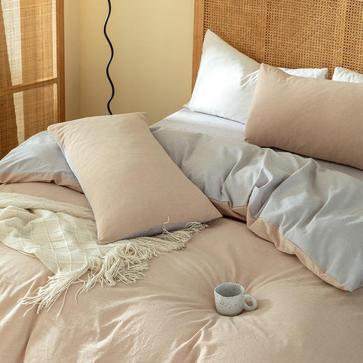 新疆长绒棉【恩宜贝】水洗棉四件套 莫兰迪拼色系列 睡在云端的舒适 商品图1