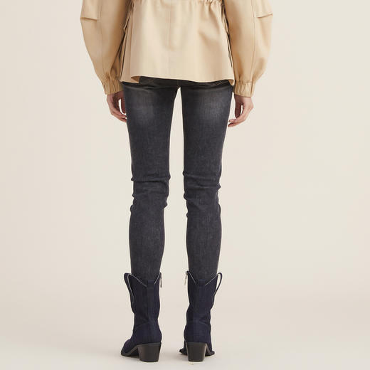 谜底紧身小脚牛仔裤女2022秋新款黑色中腰修身铅笔裤223MK1007 商品图2