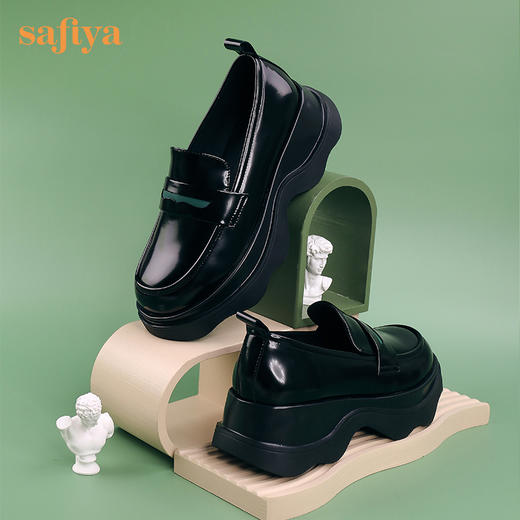 Safiya/索菲娅全羊皮小皮鞋2022早秋学院风厚底一脚蹬增高超轻系列乐福鞋  SF23112417 商品图12