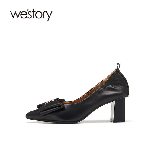westory蝴蝶结粗跟英伦风通勤粗中跟单鞋女百搭22年秋季新款72711 商品图2