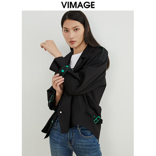 VIMAGE/纬漫纪秋款新款翻领宽松风衣外套VC2204008 商品图2