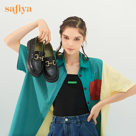 Safiya/索菲娅2022年秋季新款浅口单鞋女复古金属链条百搭超轻系列乐福鞋 SF23112081 商品图4