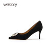 westory方头浅口通勤高跟鞋2022年秋季新款方扣钻饰单鞋职业72561 商品缩略图2