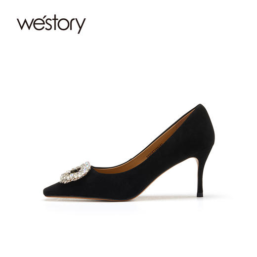 westory方头浅口通勤高跟鞋2022年秋季新款方扣钻饰单鞋职业72561 商品图2