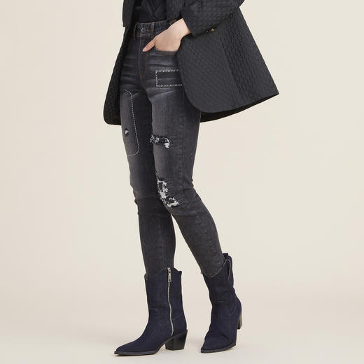 谜底紧身小脚牛仔裤女2022秋新款黑色中腰修身铅笔裤223MK1007 商品图1